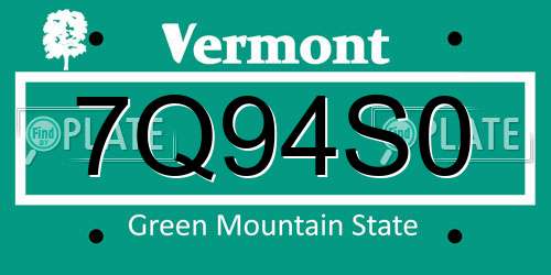 7Q94S0 Vermont License Plate