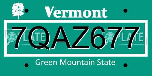 7QAZ677 Vermont License Plate