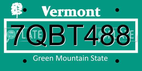 7QBT488 Vermont License Plate