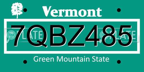 7QBZ485 Vermont License Plate