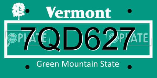 7QD627 Vermont License Plate