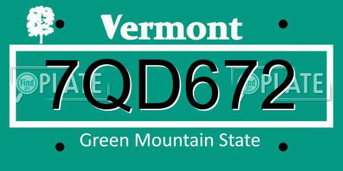 7QD672 Vermont License Plate