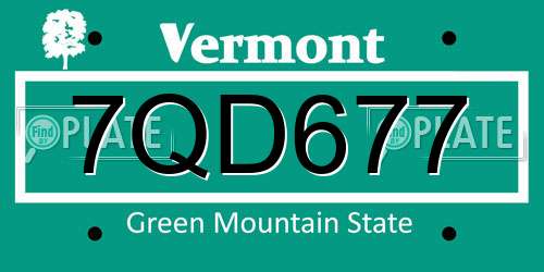 7QD677 Vermont License Plate