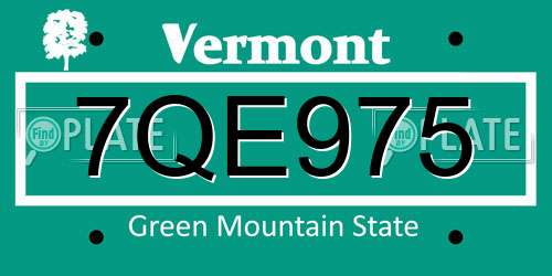 7QE975 Vermont License Plate