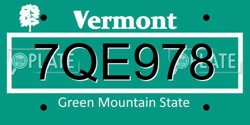 7QE978 Vermont License Plate