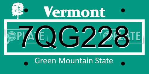 7QG228 Vermont License Plate