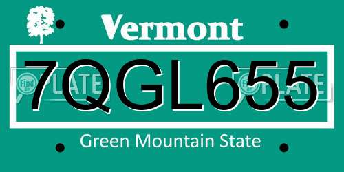 7QGL655 Vermont License Plate