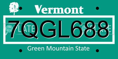7QGL688 Vermont License Plate