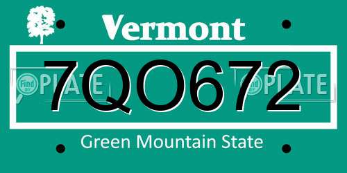 7QO672 Vermont License Plate