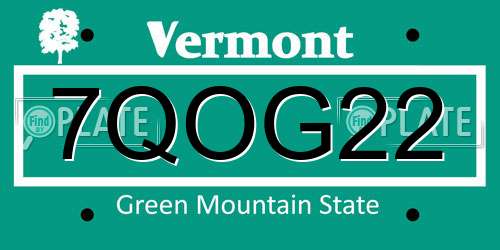 7QOG22 Vermont License Plate