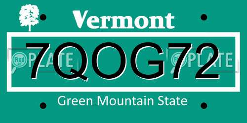 7QOG72 Vermont License Plate