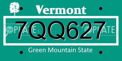 7QQ627 Vermont License Plate