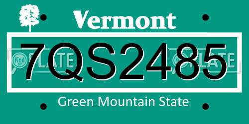 7QS2485 Vermont License Plate
