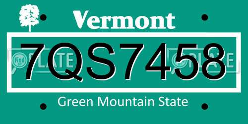 7QS7458 Vermont License Plate