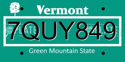 7QUY849 Vermont License Plate