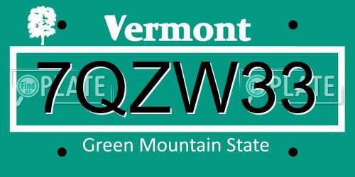 7QZW33 Vermont License Plate