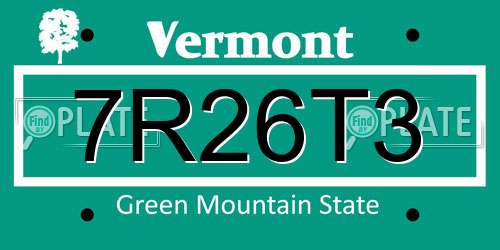 7R26T3 Vermont License Plate