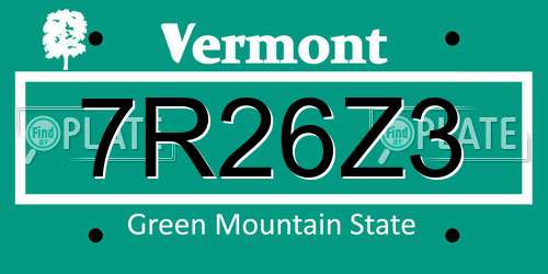 7R26Z3 Vermont License Plate