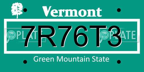7R76T3 Vermont License Plate