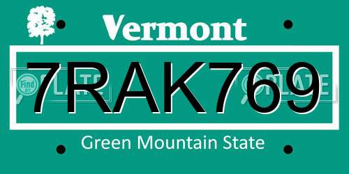 7RAK769 Vermont License Plate