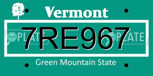 7RE967 Vermont License Plate
