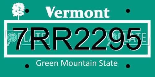 7RR2295 Vermont License Plate