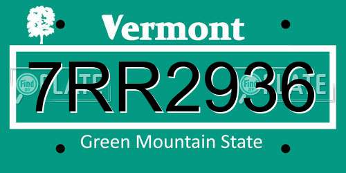 7RR2936 Vermont License Plate
