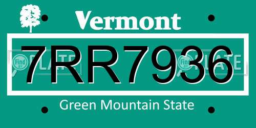 7RR7936 Vermont License Plate