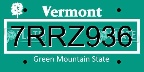 7RRZ936 Vermont License Plate