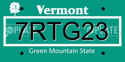 7RTG23 Vermont License Plate