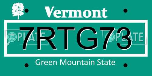 7RTG73 Vermont License Plate