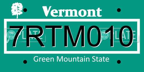 7RTM010 Vermont License Plate