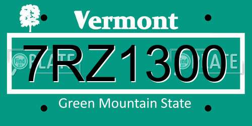 7RZ1300 Vermont License Plate