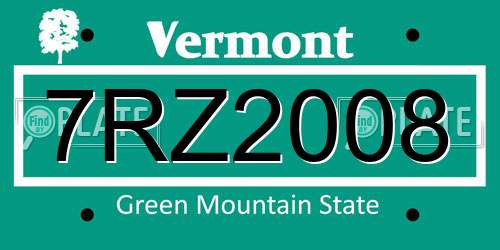 7RZ2008 Vermont License Plate