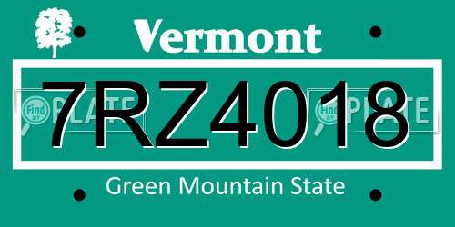 7RZ4018 Vermont License Plate