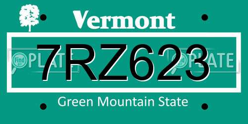 7RZ623 Vermont License Plate