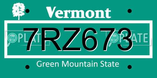 7RZ673 Vermont License Plate