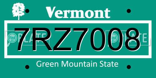 7RZ7008 Vermont License Plate