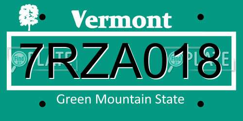 7RZA018 Vermont License Plate