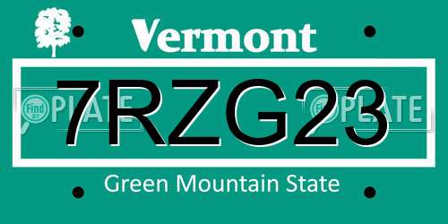 7RZG23 Vermont License Plate