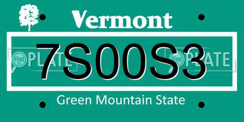 7S00S3 Vermont License Plate