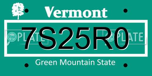 7S25R0 Vermont License Plate
