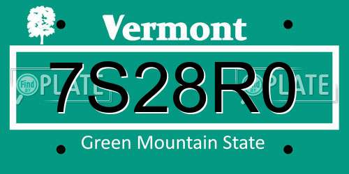 7S28R0 Vermont License Plate