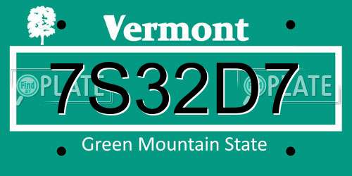 7S32D7 Vermont License Plate