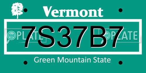 7S37B7 Vermont License Plate