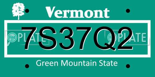 7S37Q2 Vermont License Plate