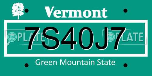 7S40J7 Vermont License Plate