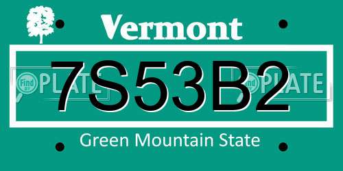 7S53B2 Vermont License Plate
