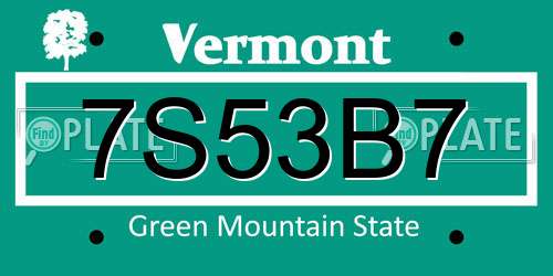 7S53B7 Vermont License Plate