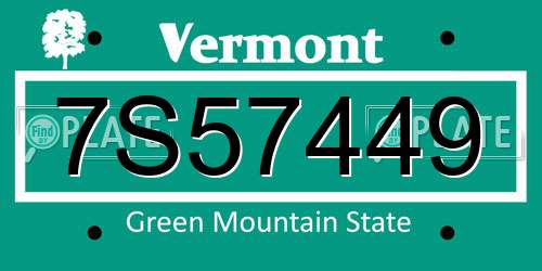 7S57449 Vermont License Plate